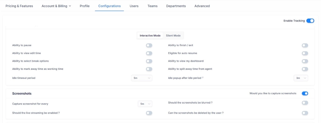 monitoring settings dashboard